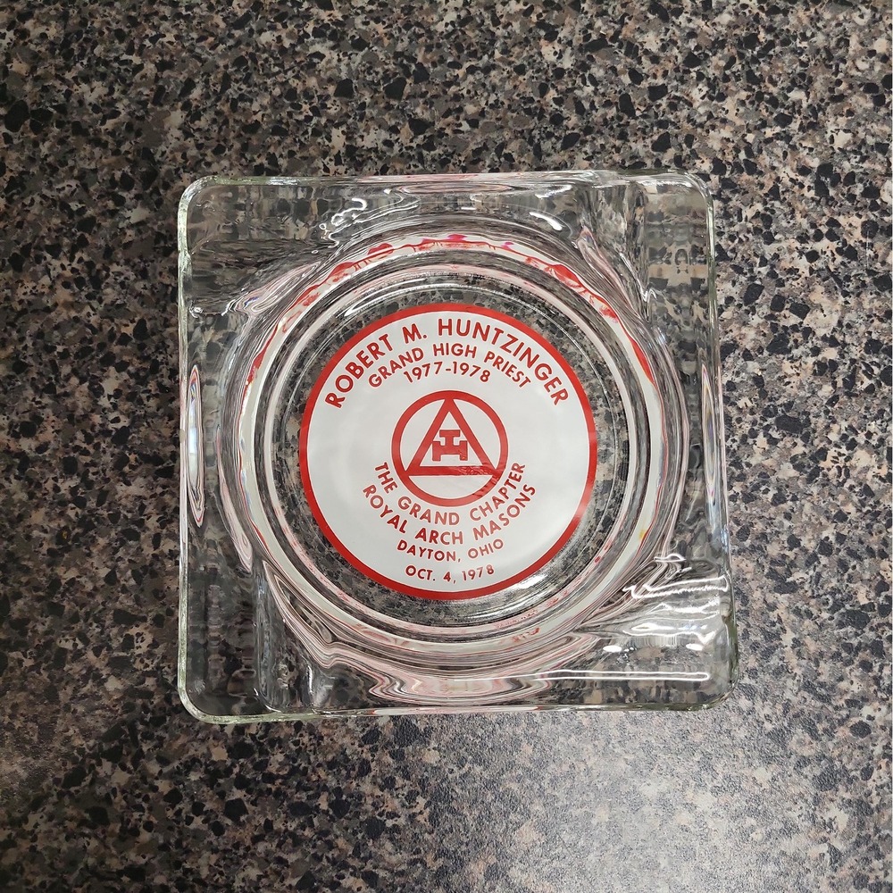 Vintage 1978 Royal Arch Masons Ohio Masonic Glass Ashtray Robert Huntzinger